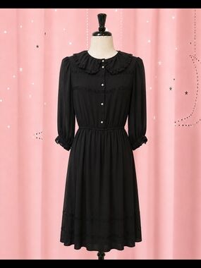 Vintage 70/80s Sheer Black Rue De Bac Midi Dress-Made In British Hong Kong-sz 8